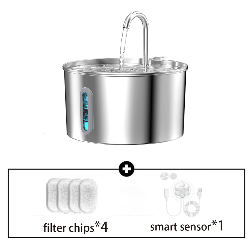 Automatic Pet Water Fountain – 2.2L Stainless Steel with Motion Sensor - Mozie