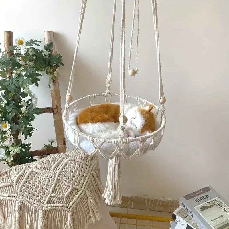 Hand-Woven Cotton Rope Cat Hammock – Window or Wall Mount - Mozie