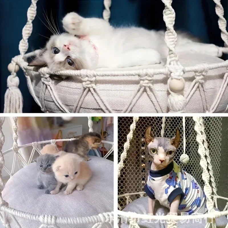 Hand-Woven Cotton Rope Cat Hammock – Window or Wall Mount - Mozie