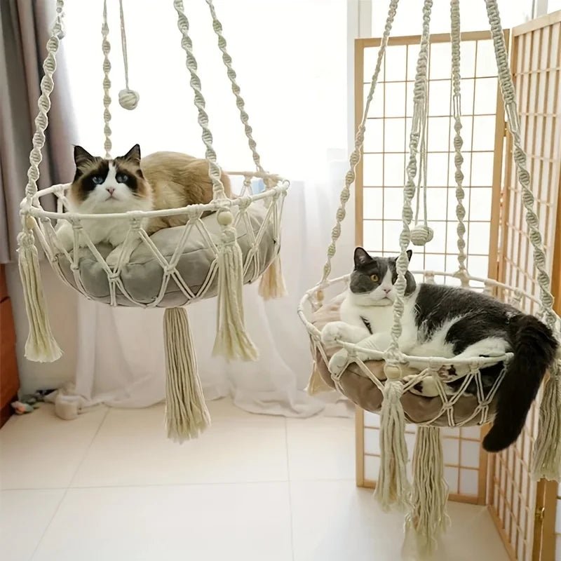 Hand-Woven Cotton Rope Cat Hammock – Window or Wall Mount - Mozie