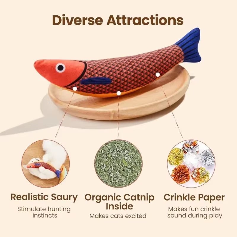 Mozie Catnip Fish Kicker Toy – Crinkle Sound Plush Toy for Cats - Mozie