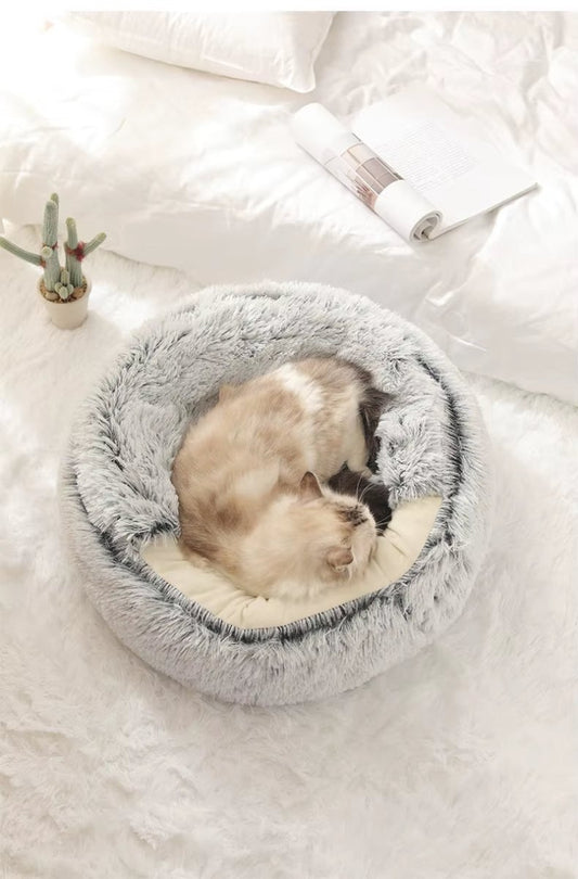 Mozie 2-in-1 Plush Cat Nest – Semi-Enclosed Cozy Hideaway Bed - Mozie