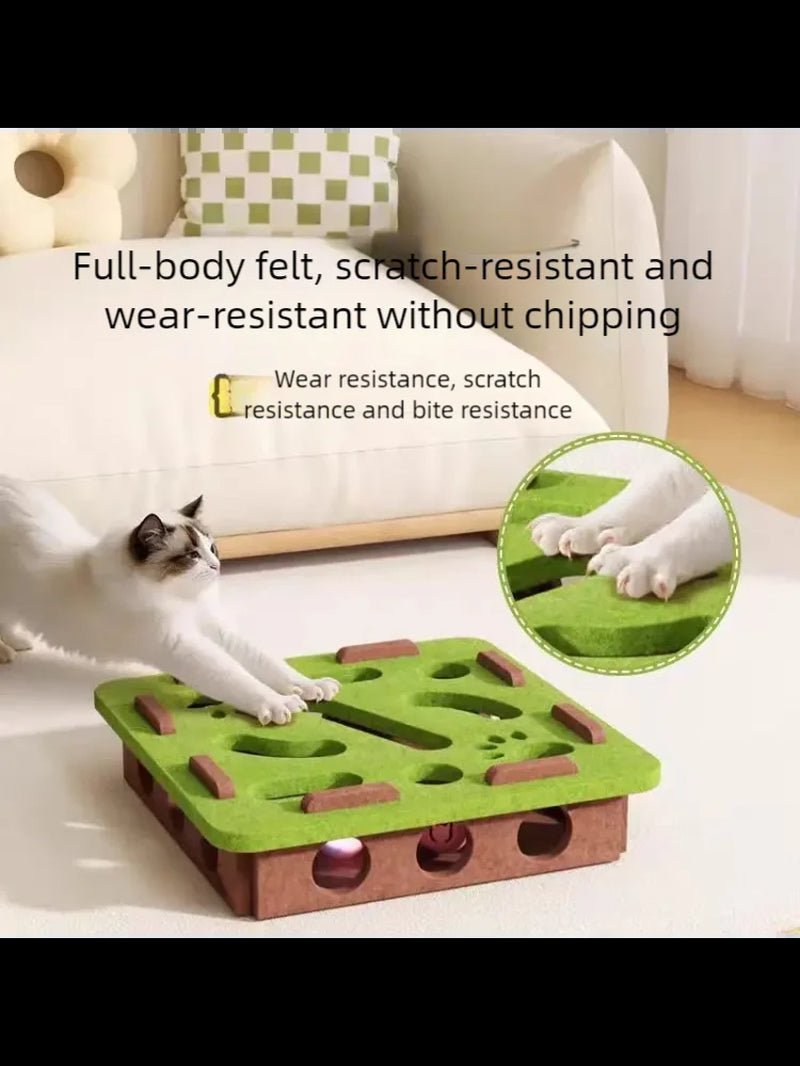 Mozie Cat Puzzle Felt Box – 3-in-1 Scratching Board, Playhouse & Ball Launcher - Mozie
