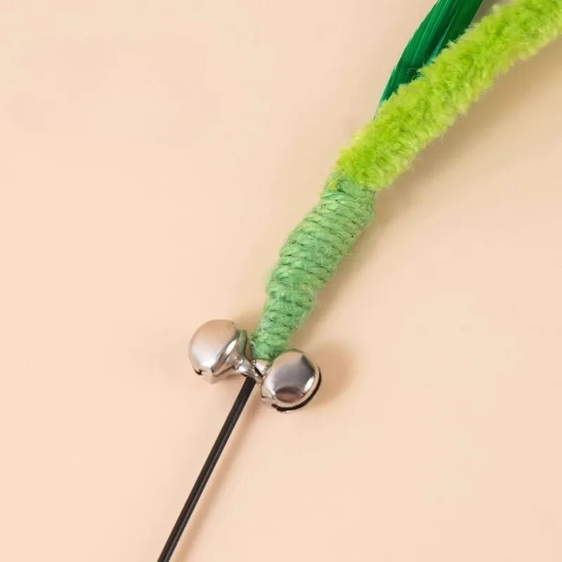 Mozie Cat Feather Teasing Wand – Interactive Play Stick with Feather & Grass Tip - Mozie