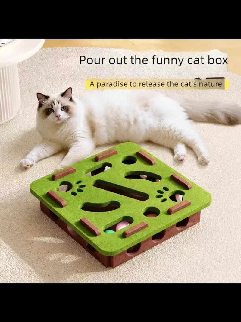 Mozie Cat Puzzle Felt Box – 3-in-1 Scratching Board, Playhouse & Ball Launcher - Mozie
