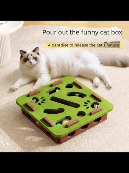 Mozie Cat Puzzle Felt Box – 3-in-1 Scratching Board, Playhouse & Ball Launcher - Mozie