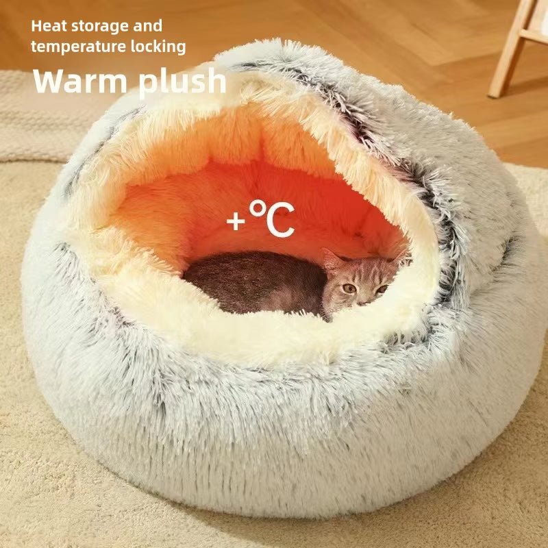 Mozie 2-in-1 Plush Cat Nest – Semi-Enclosed Cozy Hideaway Bed - Mozie