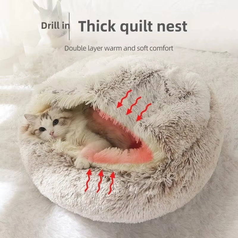 Mozie 2-in-1 Plush Cat Nest – Semi-Enclosed Cozy Hideaway Bed - Mozie