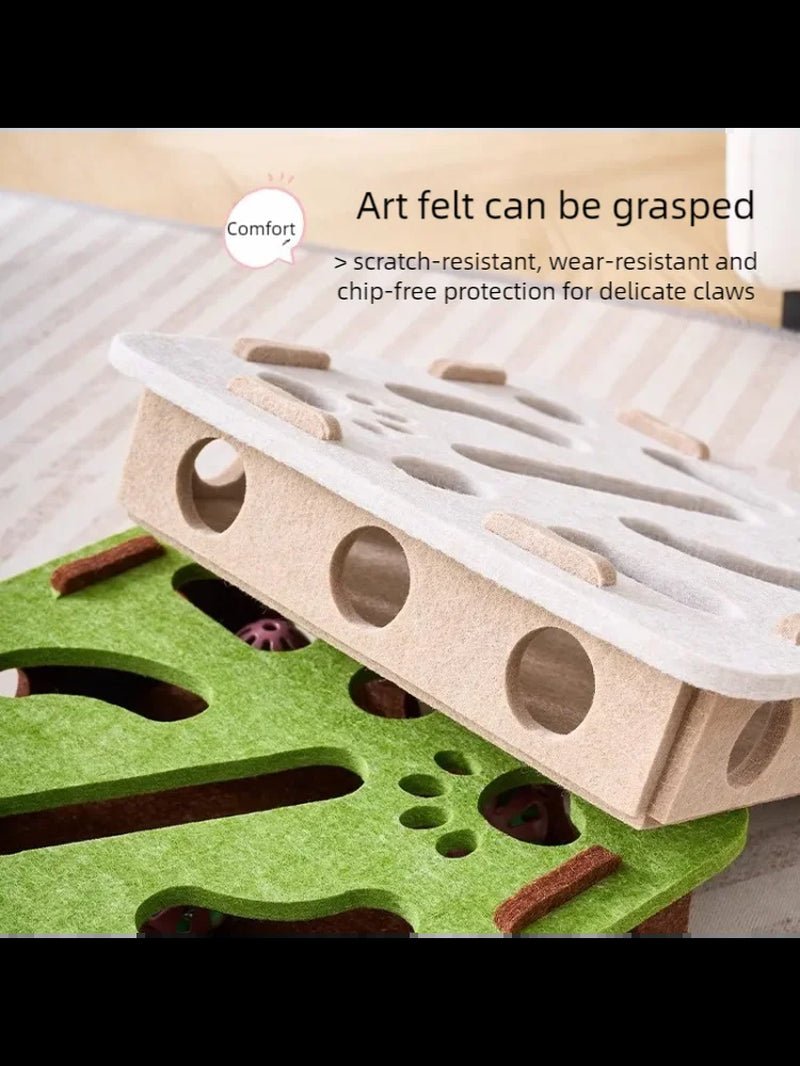 Mozie Cat Puzzle Felt Box – 3-in-1 Scratching Board, Playhouse & Ball Launcher - Mozie