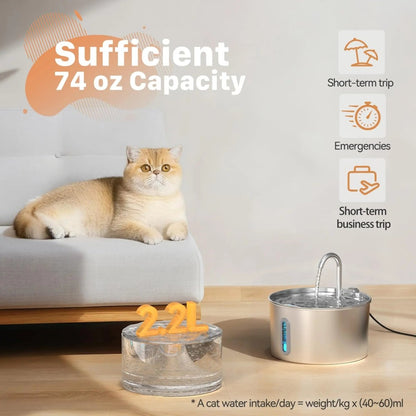 Automatic Pet Water Fountain – 2.2L Stainless Steel with Motion Sensor - Mozie