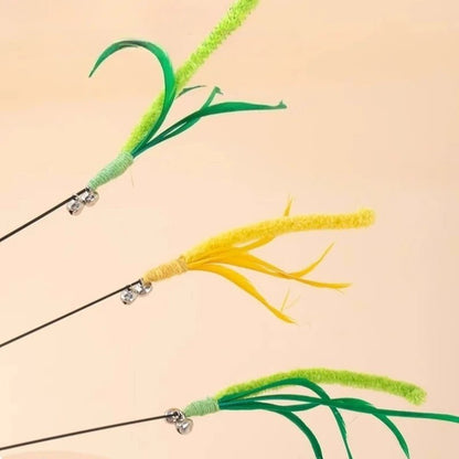 Mozie Cat Feather Teasing Wand – Interactive Play Stick with Feather & Grass Tip - Mozie