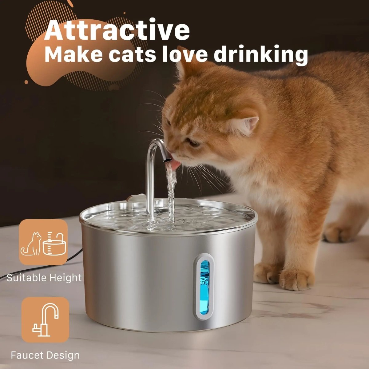 Automatic Pet Water Fountain – 2.2L Stainless Steel with Motion Sensor - Mozie